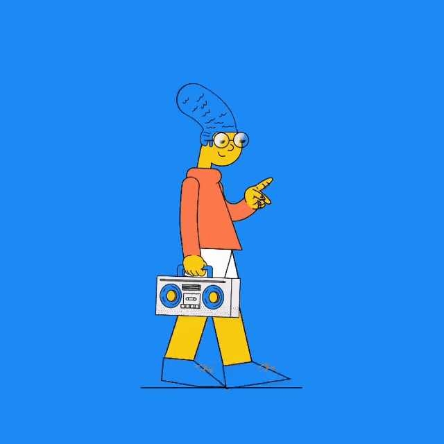 Animated character standing in a bright yellow scene